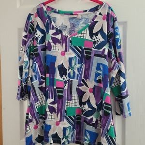 LOGO Lori Goldstein 2X Blue Purple Abstract Print